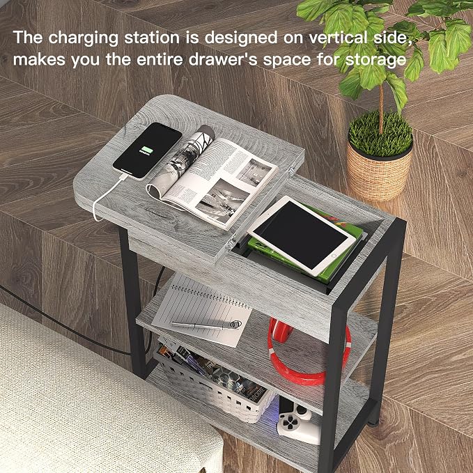 LIDYUK End Table with Charging Station, Flip Top Side Table with USB Ports and - Image 4