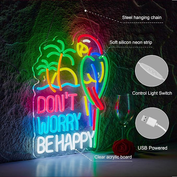 Don't Worry Be Happy Neon Sign for Wall Décor Dimmable USB Beer Bar LED Neon - Image 5