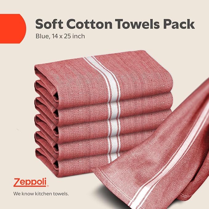 Zeppoli Classic 15 Pack 100% Natural Cotton Kitchen Towel Set, Reusable Wash - Image 2
