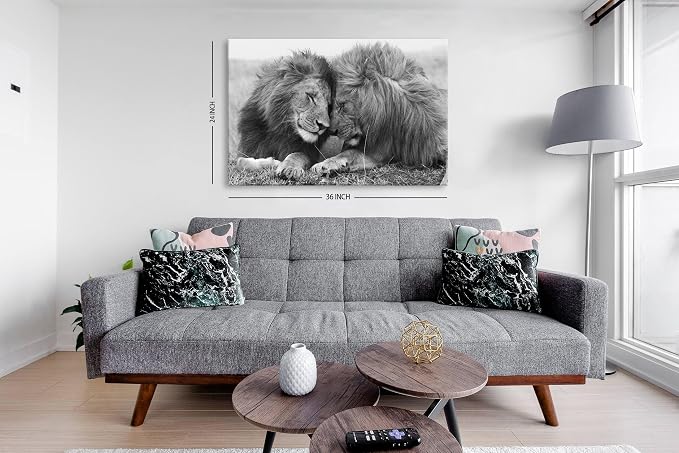 Lion and Lioness Wall Art Black and White Animal Canvas Prints Picture - Image 3