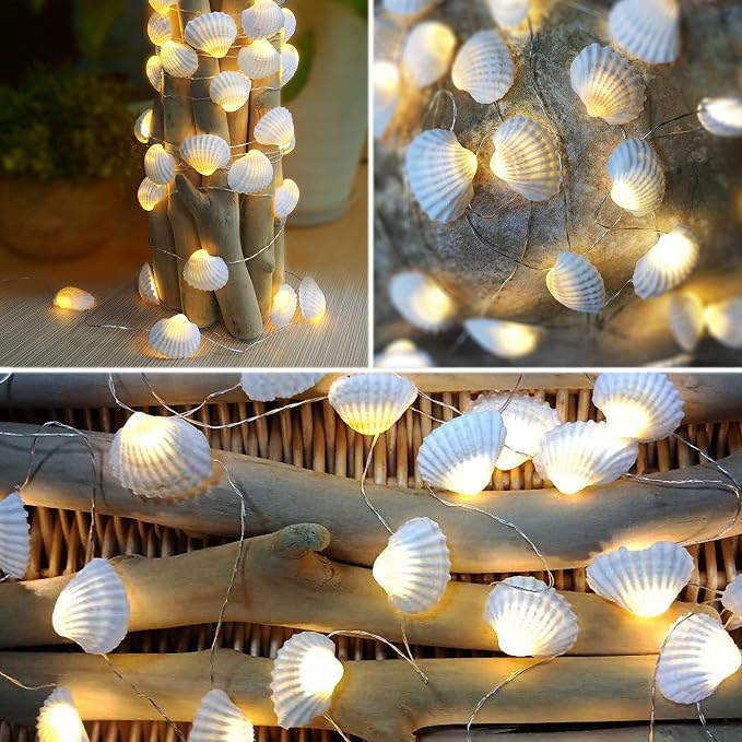 WSgift Natural Beach Seashell String Lights 13.85 Ft 40 Warm White LED - Image 2