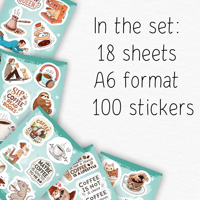 100Pcs Funny Coffee Stickers for Cups, Water Bottles & Scrapbook - Image 2