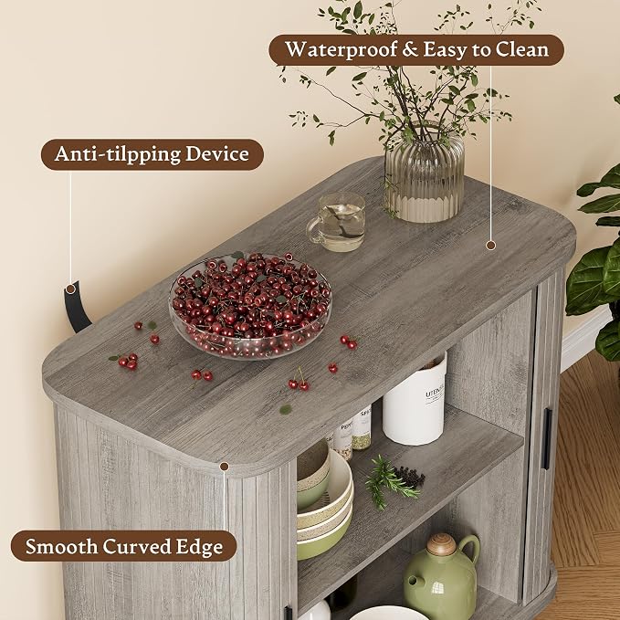 Sideboard Buffet Cabinet with Sliding Door, 31.5" Wide Fluted Modern Accent - Image 6