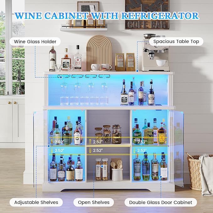 47'' Wine Bar Cabinet with Mini Fridge Space & Charging Station, Coffee Bar - Image 5