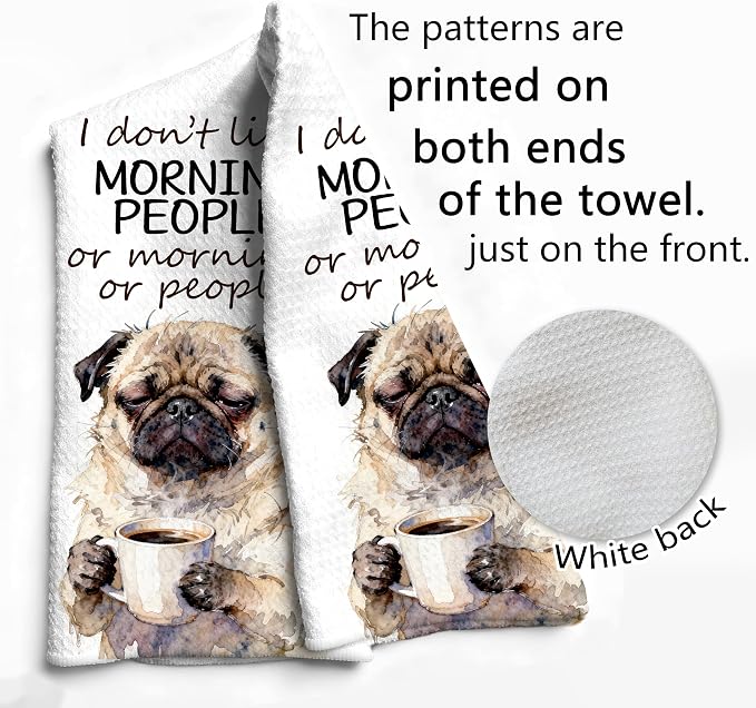 Funny Pug Dog Coffee Gifts Hand Towel, Cute Pug Dish Tea Towel - Image 5