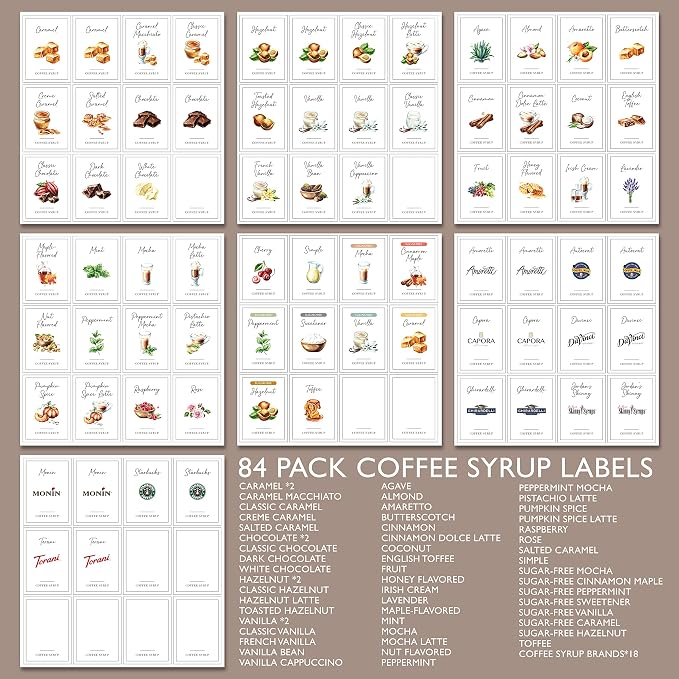 KYONANO 84 Coffee Syrup Labels for Coffee Bar Accessories, Vintage Pattern - Image 6