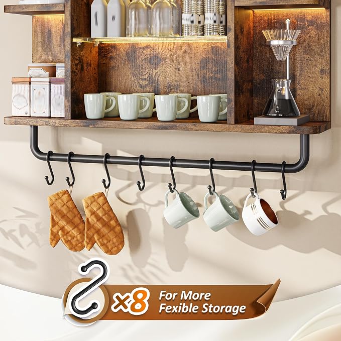 REIBII Floating Shelves with LED Lights, 7-Tier Wood Shelf, Wall Mounted - Image 7