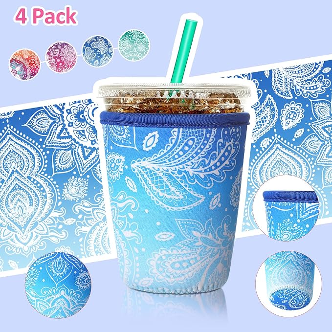 Patelai 4 Pieces Reusable Iced Coffee Sleeve Cup Insulator - Image 3