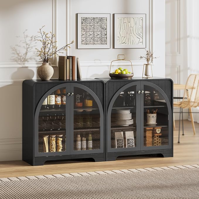 Storage Cabinet with Arched Glass Doors and Adjustable Shelves, Buffet - Image 4