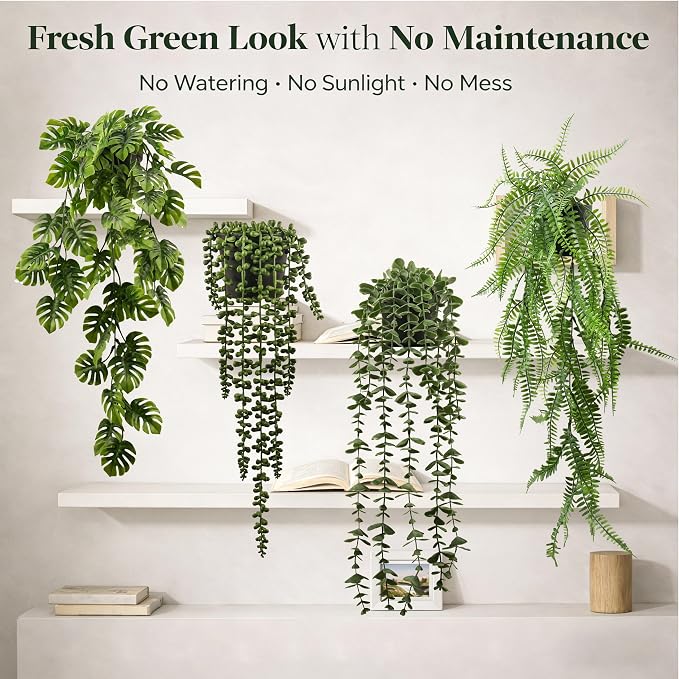 4 Pack Artificial Hanging Plants Indoor – Faux Hanging Wall Plants, String of - Image 6