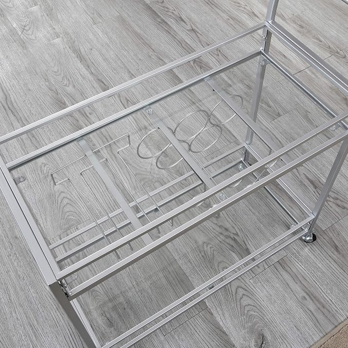 FirsTime & Co. Silver Delilah Bar Cart, 2 Tier Mobile Mini Bar, Kitchen Serving - Image 7