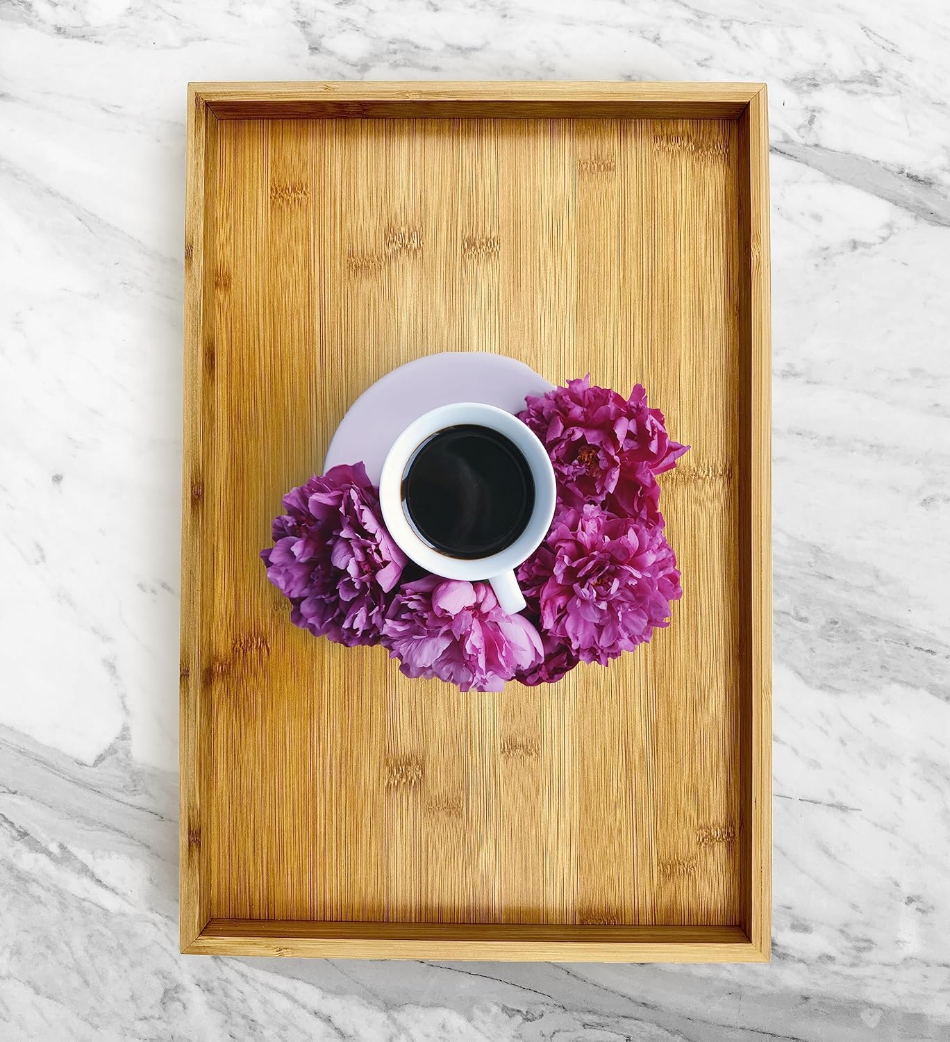 Bam & Boo (4-Pack) Natural Bamboo Rectangle Serving & Vanity Tray - for Kitchen, Bathroom, Countertop, Coffee Table (17.75" x 11.8" x 1.2")