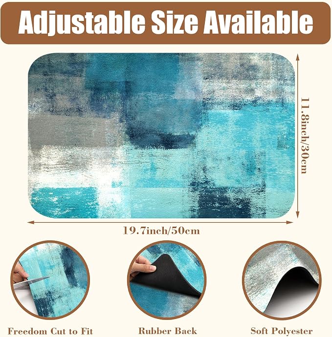 Teal and Grey Abstract Art Dish Drying Mat - Image 2