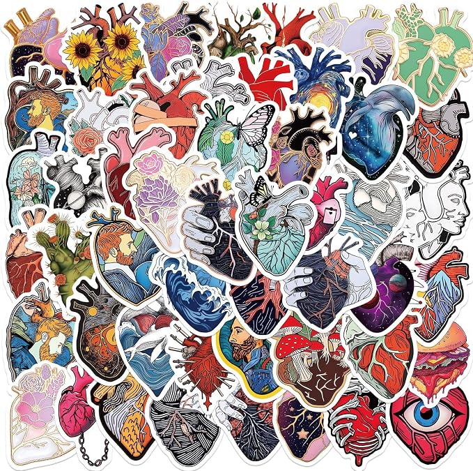 52Pcs Waterproof Anatomical Heart Stickers Pack, Unique Creative Heart Themed - Image 4