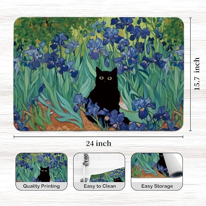 William Morris Floral Black Cat Dish Drying Mat, 16x24 Inch - Image 3