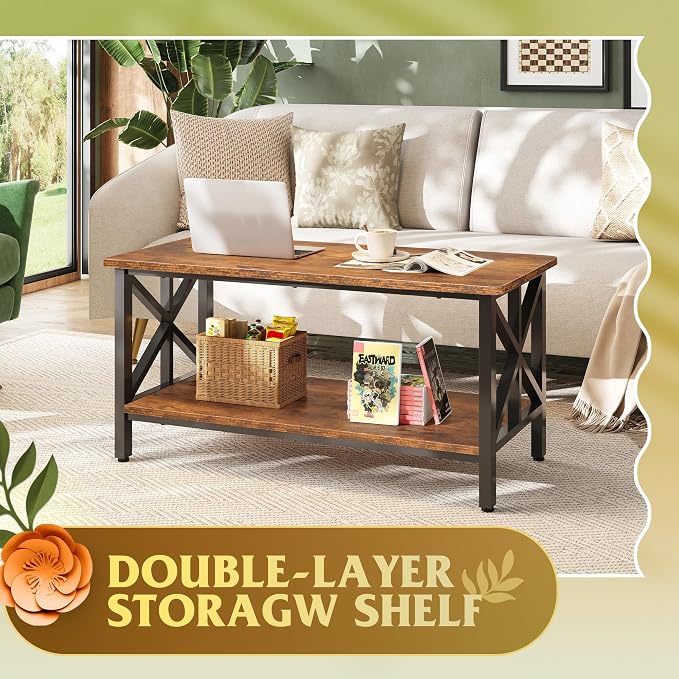 WLIVE Coffee Table for Living Room, Storage Shelf, Farmhouse Style Small Coffee - Image 5