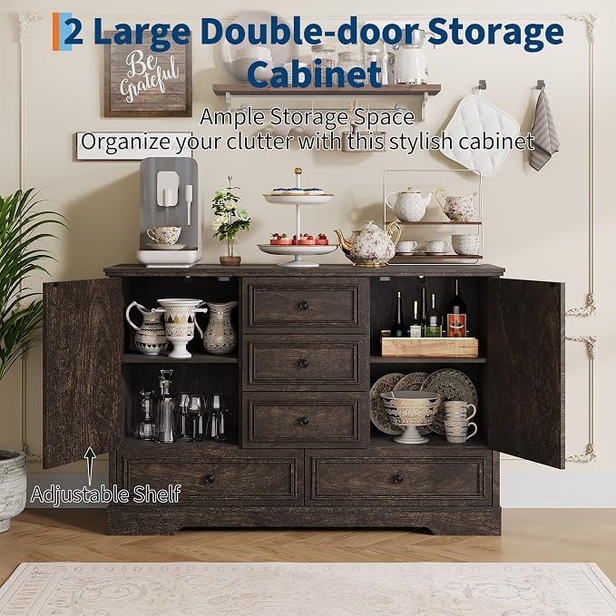 GarveeHome 47" Farmhouse Sideboard Buffet Cabinet, Sideboard Storage credenza - Image 4