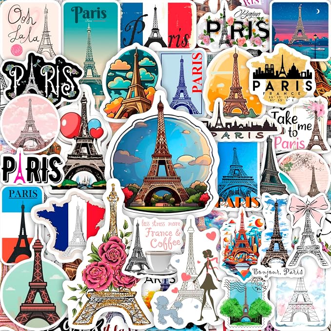 100Pcs Eiffel Tower Stickers for Water Bottle and Laptop by BulbaCraft