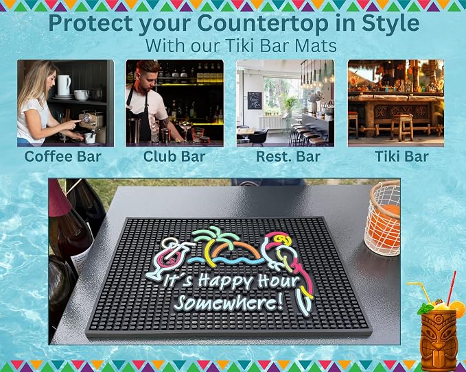 It's Happy Hour Somewhere Silicone Tiki Bar Mat 18x12 in, Happy Hour Sign - Image 3