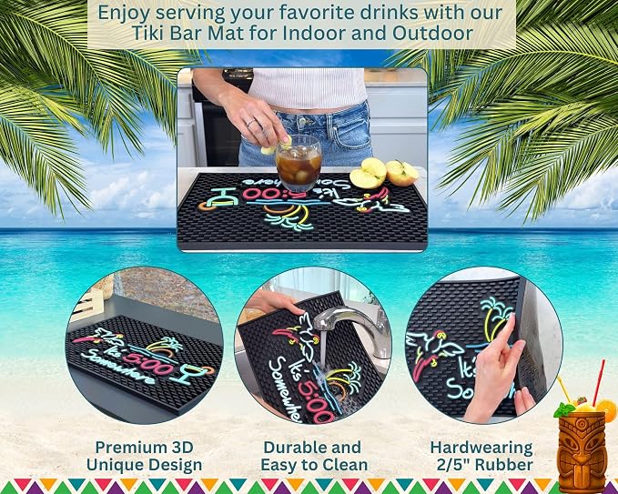 It's 5:00 Somewhere Silicone Tiki Bar Sign Mat 18x12 in, Poolside Bar - Image 2