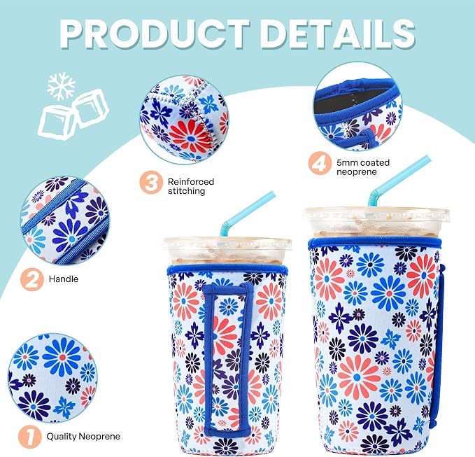 KJQJLY 3 Pack Reusable Iced Coffee Sleeves - Image 4