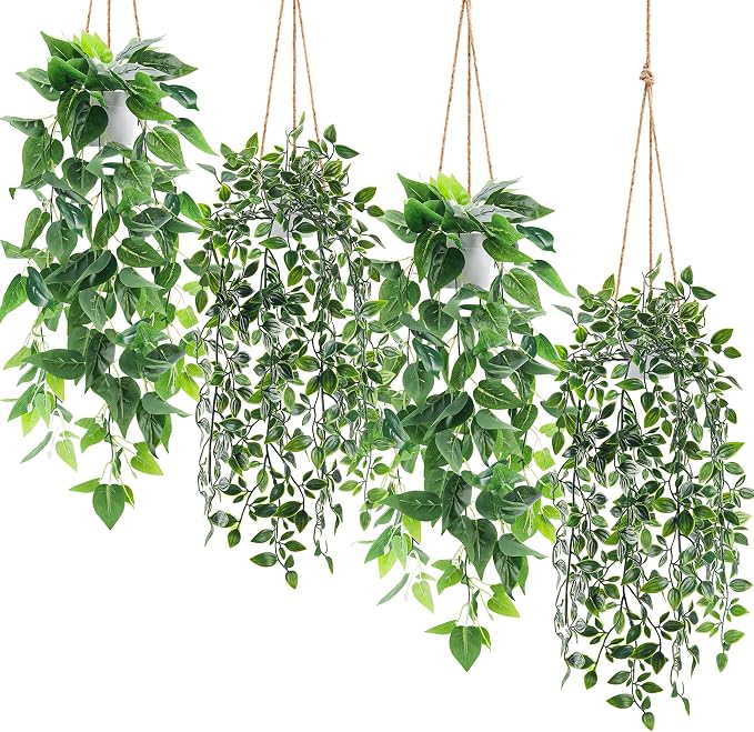 Der Rose 4 Pack Fake Plants Hanging Faux Potted Ivy Vine Artificial Mandala by DerRose