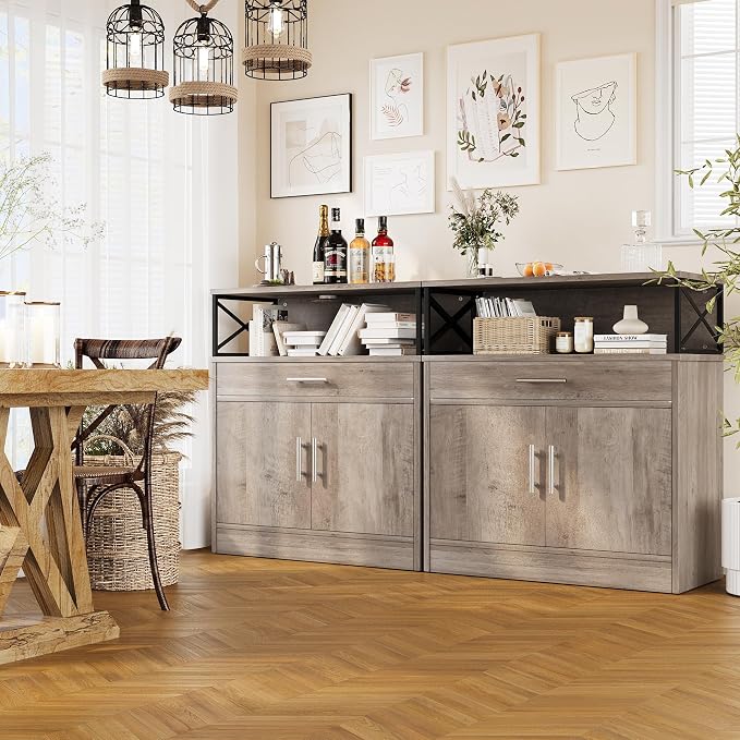 Vongrasig Farmhouse Coffee Bar Cabinet, Modern Sideboard Buffet Table - Image 7