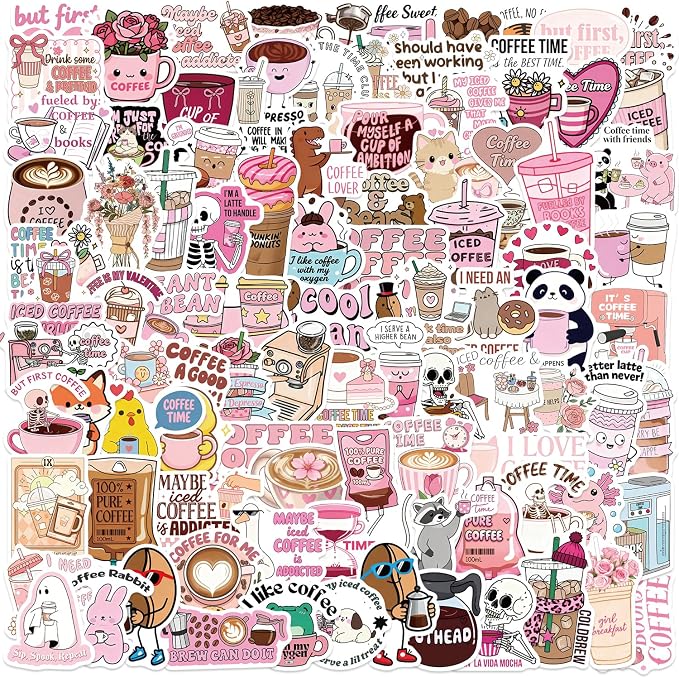 100PCS Funny Coffee Stickers, Waterproof Vinyl Decals by Unknown