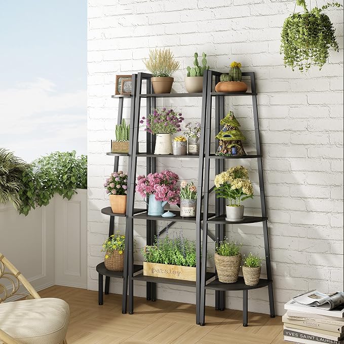 Hoctieon Corner Shelf, 4-Tier Corner Bookshelf, Rustic Ladder Shelf, Industrial - Image 4