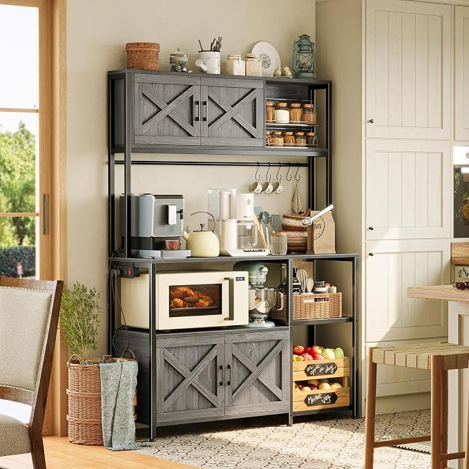 Huuger Large Bakers Rack with Power Outlet, Kitchen Microwave Stand with - Image 2