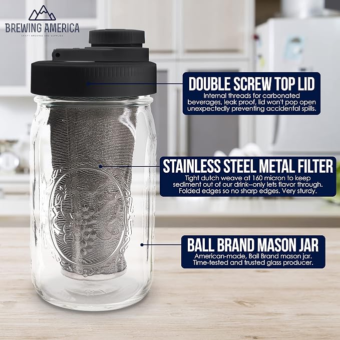 Brewing America Mason Jar Cold Brew Coffee Maker Infuser: Made in USA Wide - Image 2
