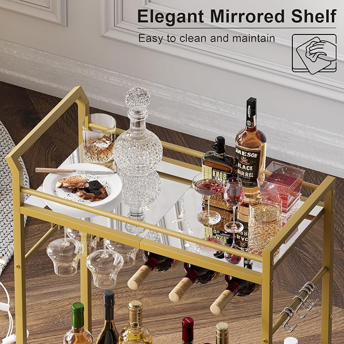 3 Tier Bar Cart, Small Beverage Cart, Mini Bar Cart - Image 2
