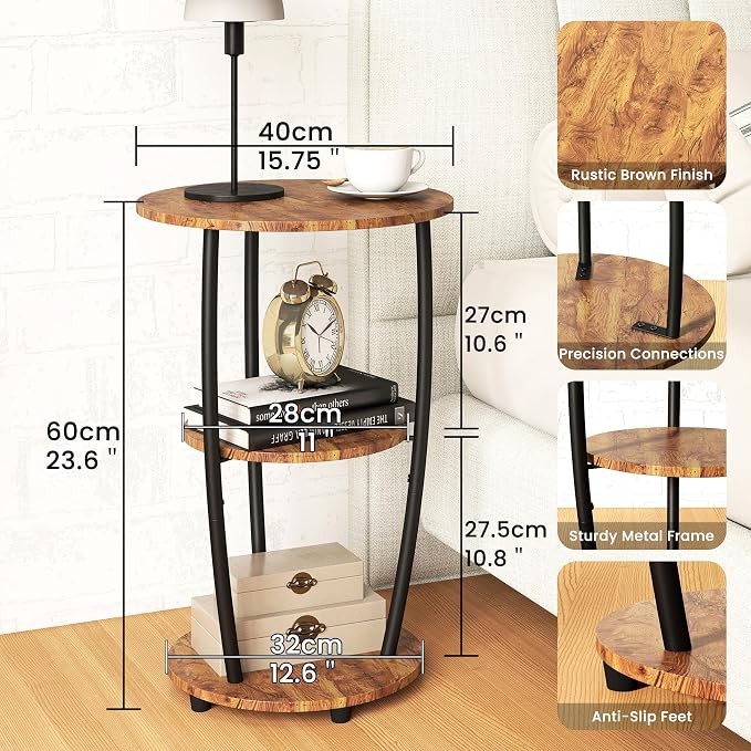 MWOOD Small Round Side Table, 3-Tier End Table - Image 2