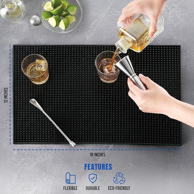 Standard Bar Counter Mats Set of 2, 18 x 12 Inch Rubber Non Skid Bar Top & - Image 2