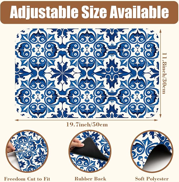 Dish Drying Mat Blue Portuguese Tiles Coffee Bar Mat - Image 2