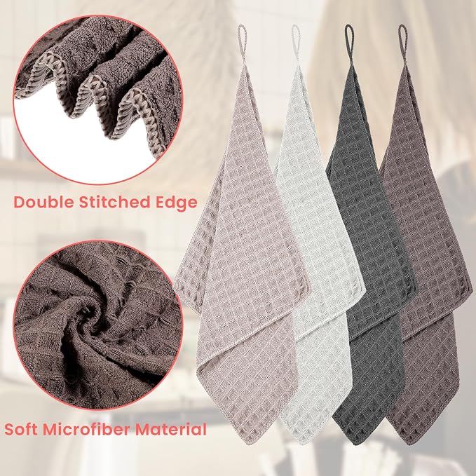 4Pack Waffle Weave Microfiber Towel, 12×12" Barista Towels - Image 3