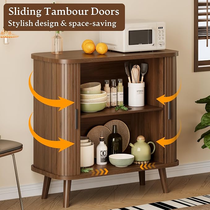 Sideboard Buffet Cabinet with Sliding Door, 31.5" Wide Fluted Modern Accent - Image 5