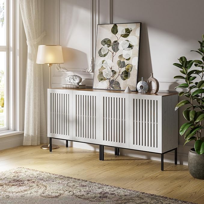 BVIUNTWO Set of 2 White Farmhouse Buffet Cabinet - Image 3