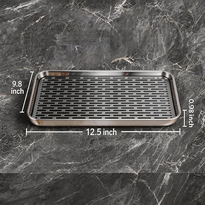 Stainless Steel Drain Tray, Cup & Dish Drying Rack, Drain Board 2 Tier Non Slip - Image 2