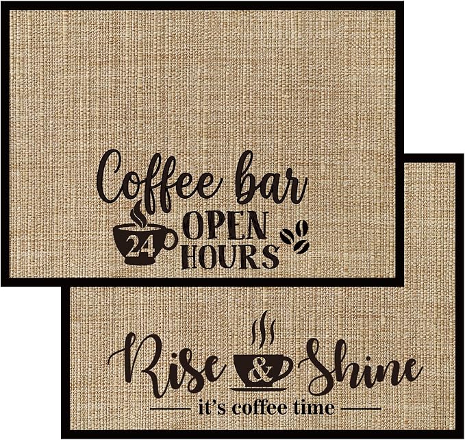 2 Pieces Coffee Bar Mat, 20 x 14 Inch Burlap Placemat by Cunhill