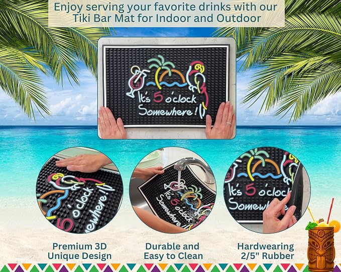 It's 5 O'Clock Somewhere Sign Rubber Bar Mats - Image 2