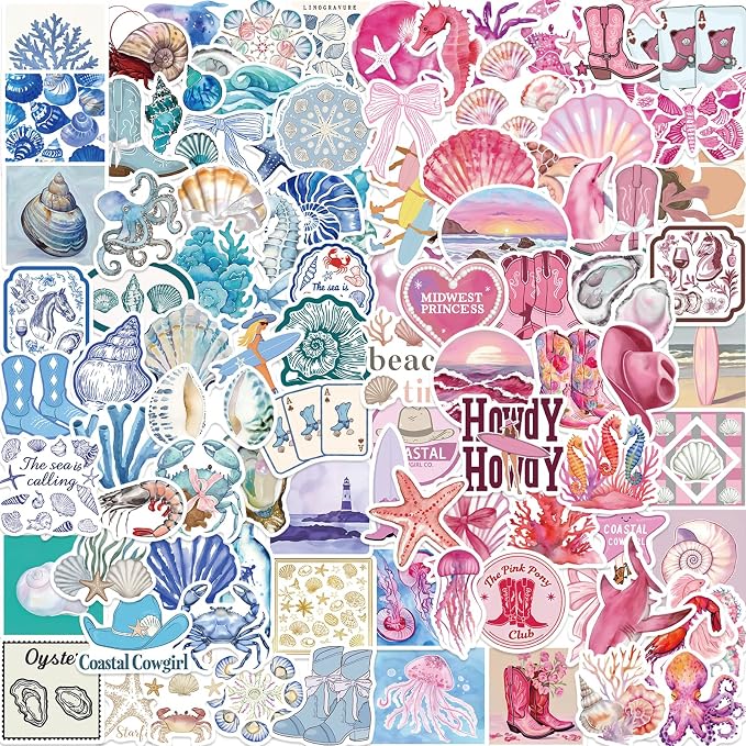 100PCS Summer Ocean Stickers Pack, Waterproof Marine Aesthetic Decals, Cute by Fsbgttyc