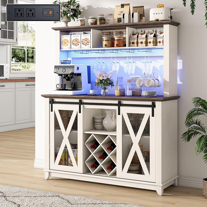 47"Wide 56"H Farmhouse Coffee Bar Cabinet by Hlivelood
