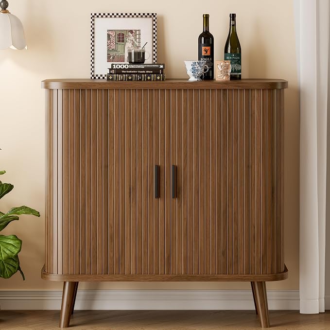 Sideboard Buffet Cabinet with Sliding Door, 31.5" Wide Fluted Modern Accent - Image 7