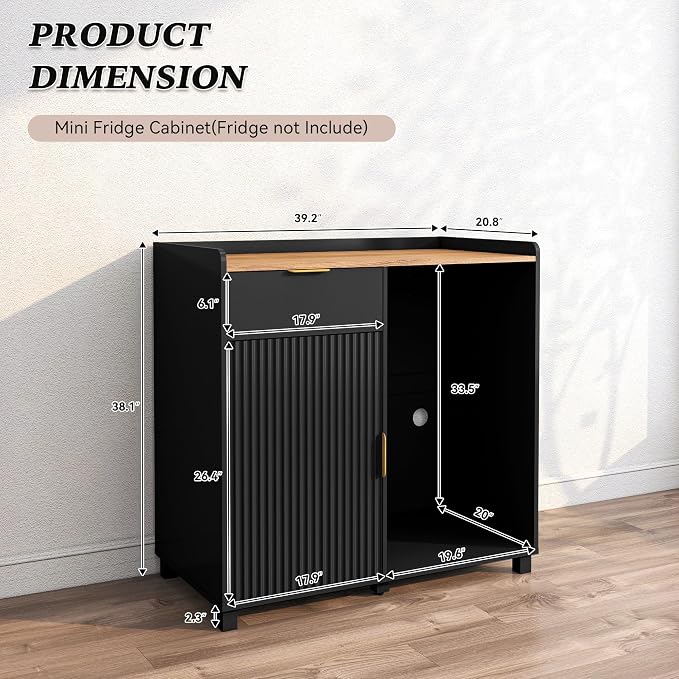 Bar Cabinet with Fridge Space&Fluted Door, Mini Fridge Cabinet with Wine Storage - Image 2