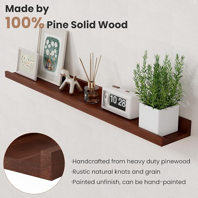 Acovy Long Floating Shelves for Wall, 55 inch Solid Wood Picture Ledge Shelf - Image 4