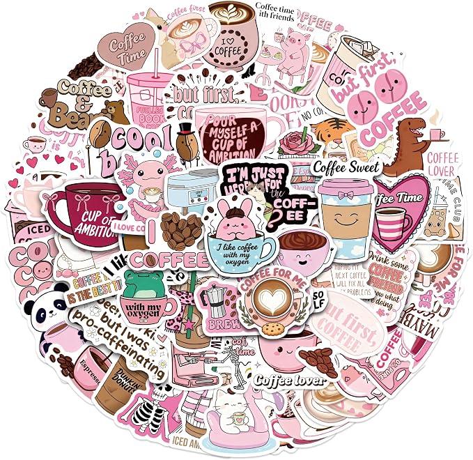 100 Pieces Funny Coffee Stickers -Vinyl Coffee Bottle Sticker by BELLSCHE