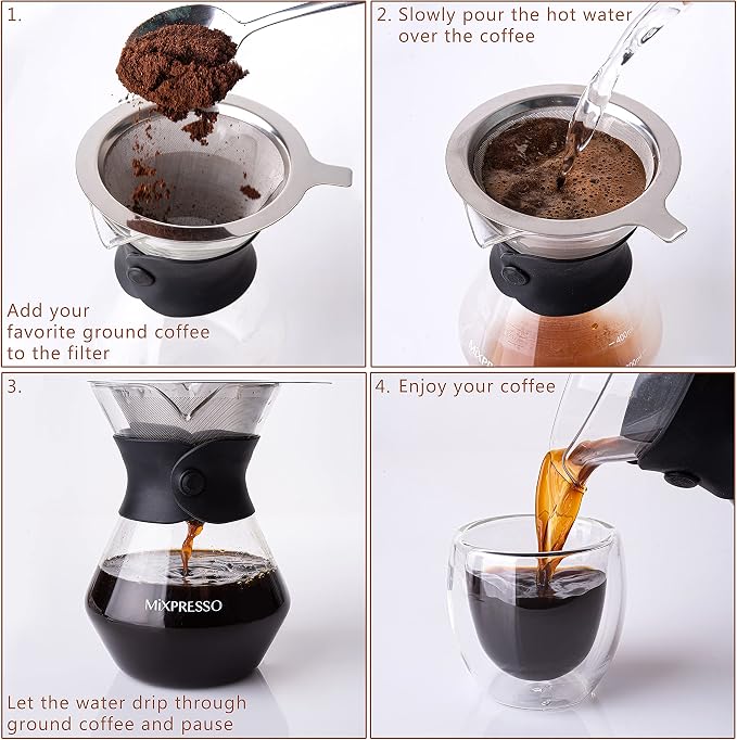Mixpresso Pour Over Coffee Maker Set Glass Carafe Borosilicate White Protective - Image 3