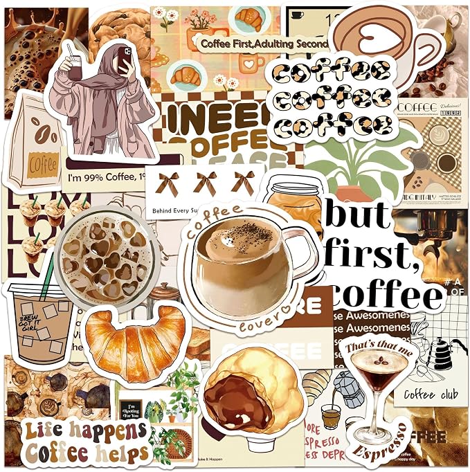 50PCS Coffee Stickers, Waterproof Vinyl Coffee Themed Decals - Image 7