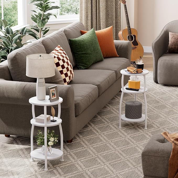 Small Round Side Table, 3-Tier End Table - Image 7